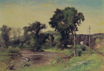  Inness Art Painting - Pompton Junction landscape Tonalist George Inness river